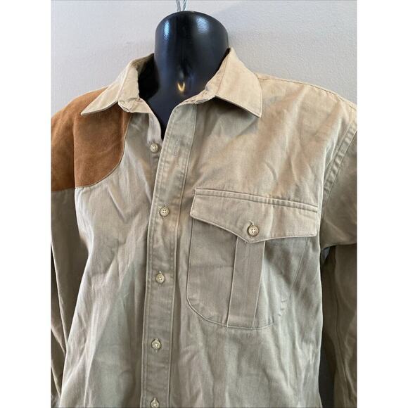 VTG Norman Shirtmakers Shooting Shirt Mens XL Tan Hunting Skeet Long Sleeve USA - Picture 4 of 11